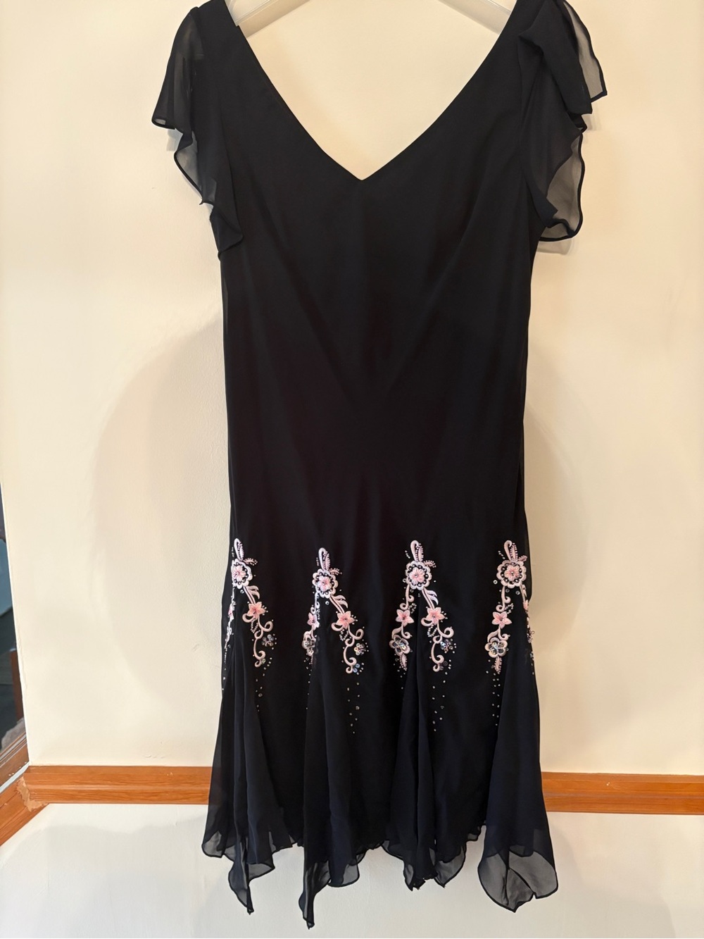 Black Asymmetrical Dress, Vintage Y2K Embroidered Sundress